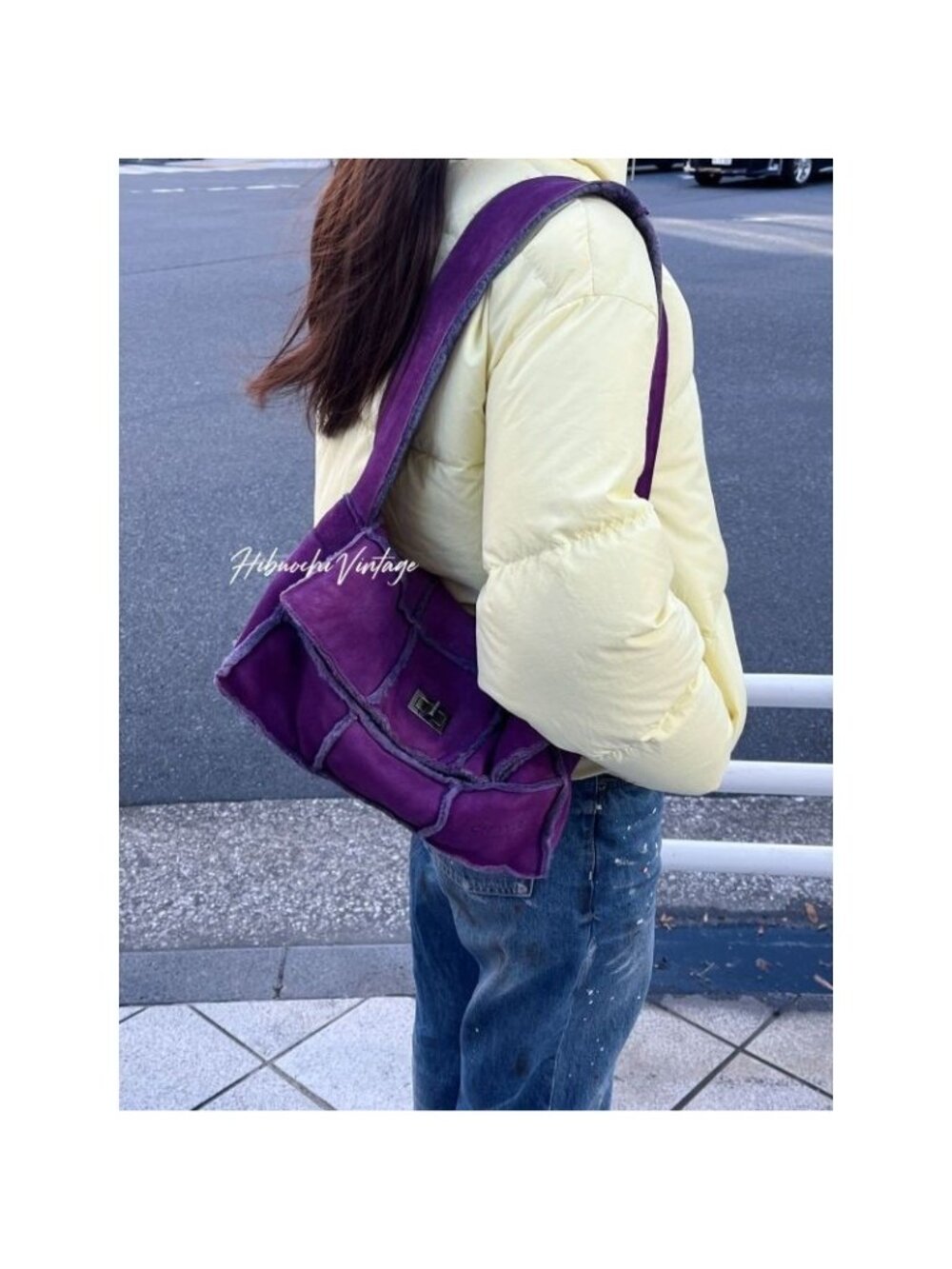 Chanel CC Logo Quilted Shoulder Bag Purple Mouton Suede Vintage
